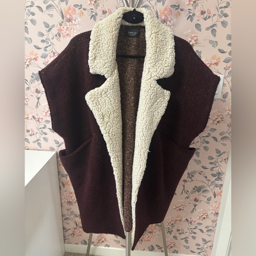 Zara Knit Vest with Cream Sherpa